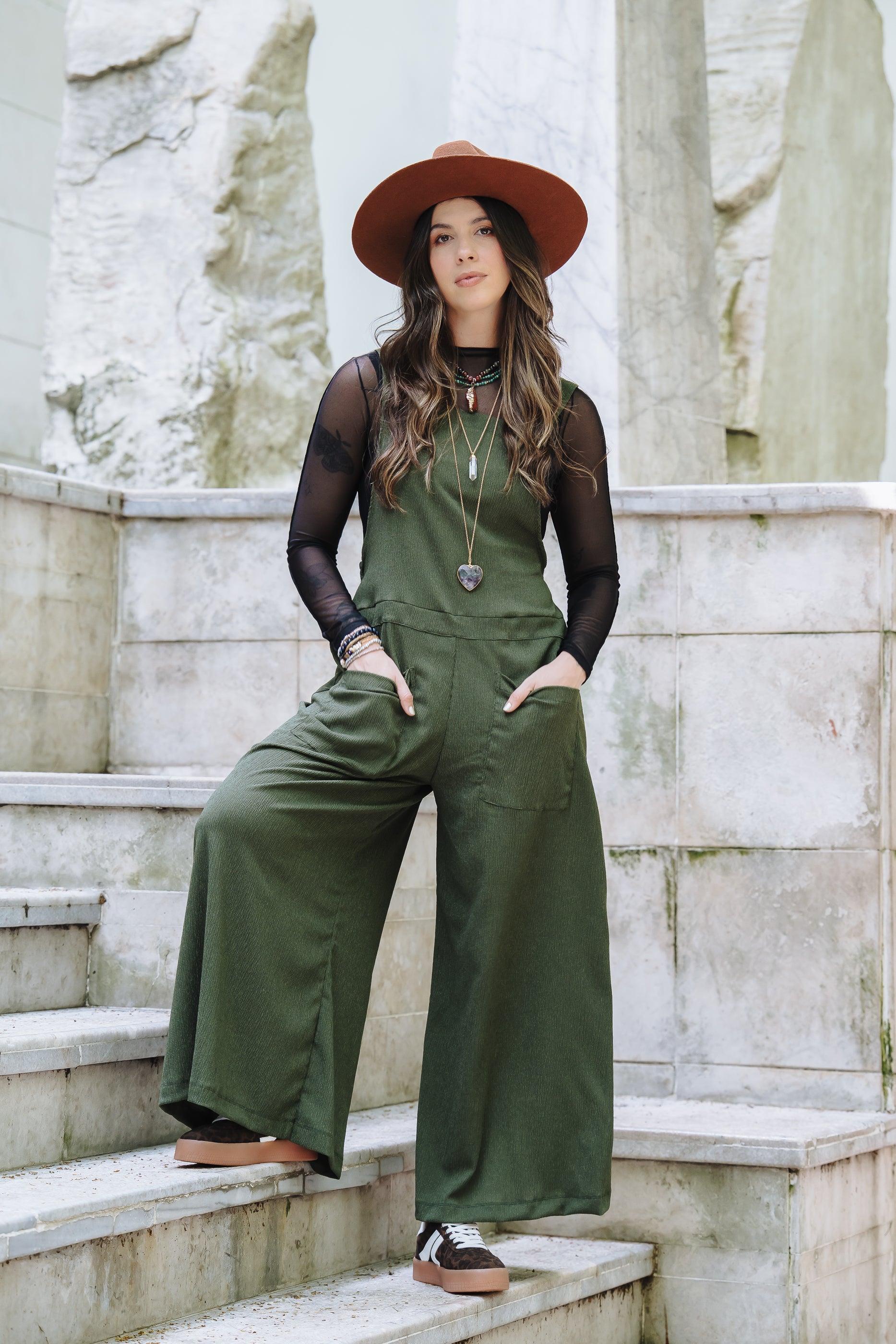 Overall Roma largo con bolsillos - Verde Militar