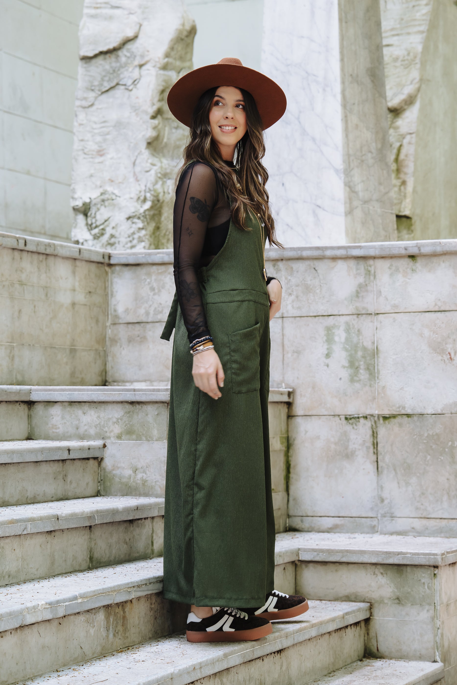Overall Roma largo con bolsillos - Verde Militar