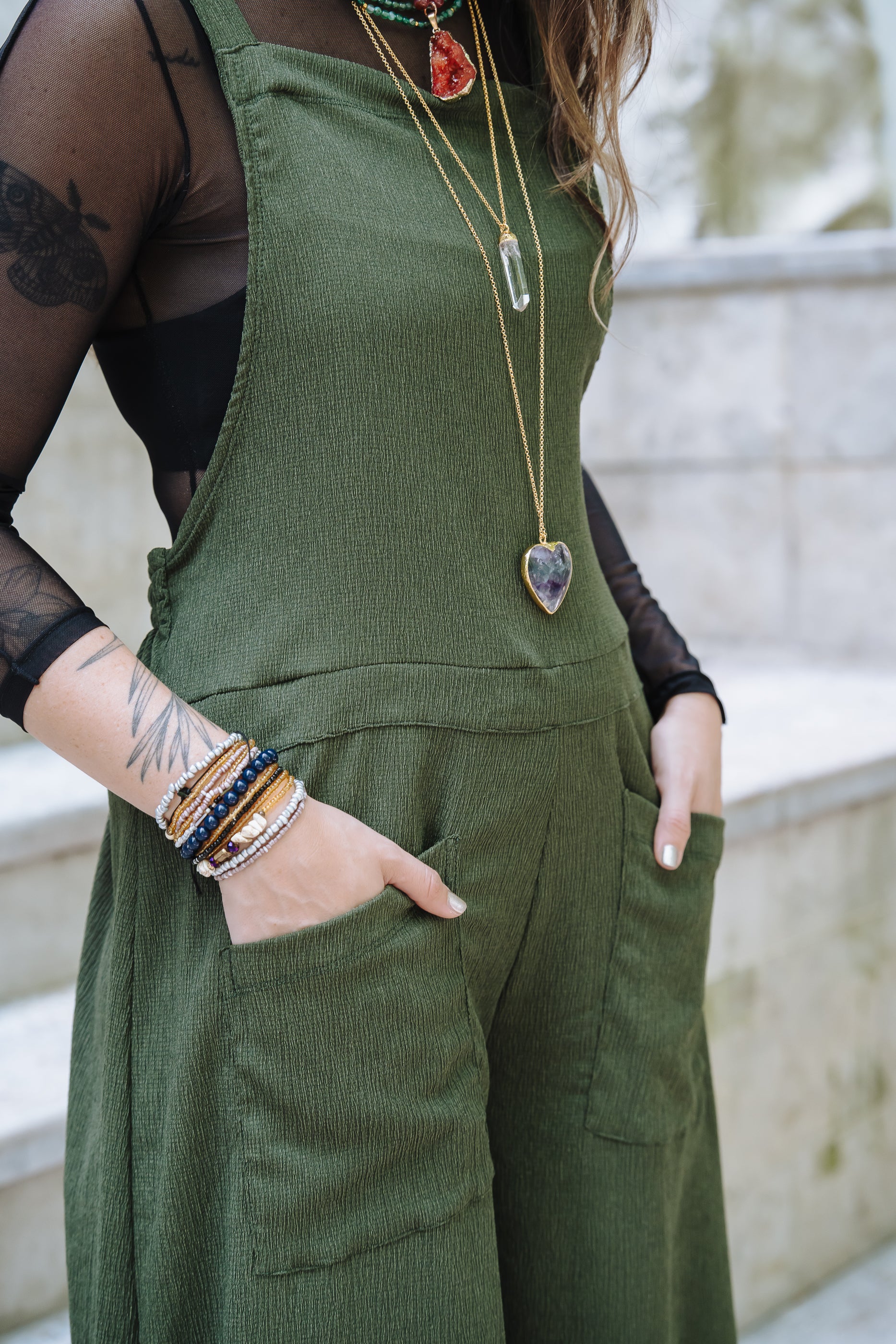 Overall Roma largo con bolsillos - Verde Militar