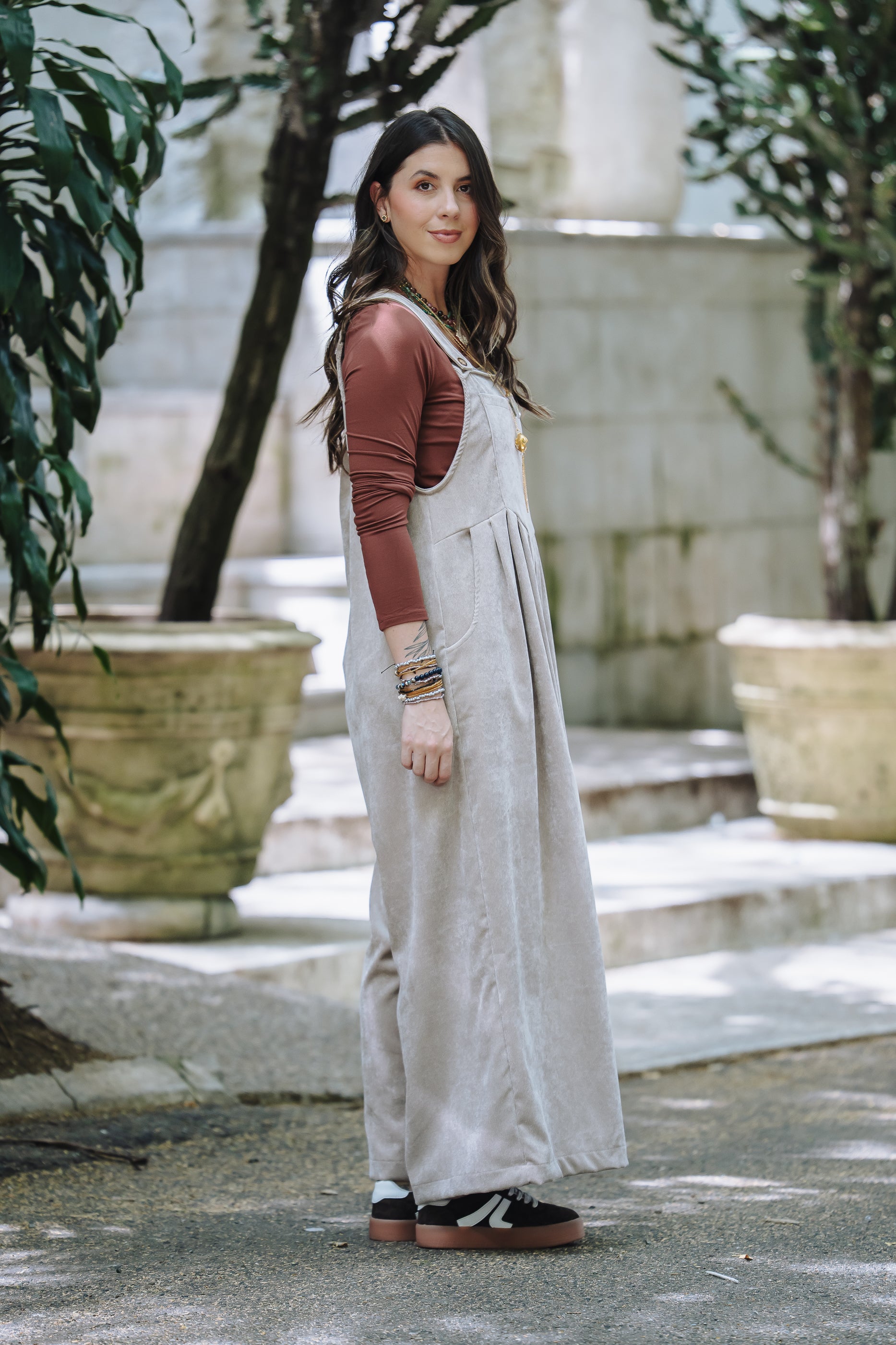 Overall Étnica corduroy sin mangas - Almendra
