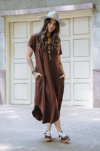 Vestido Alma multipropósito cuello en V o redondo - Café Oscuro