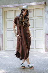 Vestido Alma multipropósito cuello en V o redondo - Café Oscuro