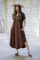 Vestido Alma multipropósito cuello en V o redondo - Café Oscuro