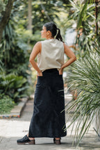 Falda Larga corduroy con bolsillos y abertura - Color Negro