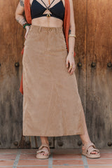 Falda Larga corduroy con bolsillos y abertura - Arena