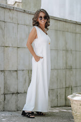 Vestido Sofía en Lino sin mangas con bolsillos y aberturas - Color Semilla