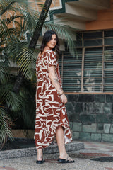 Vestido Alma multi cuello en V o redondo - Zebra Terracota