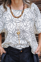 Blusa Amalia con mangas cuello redondo - Dali print