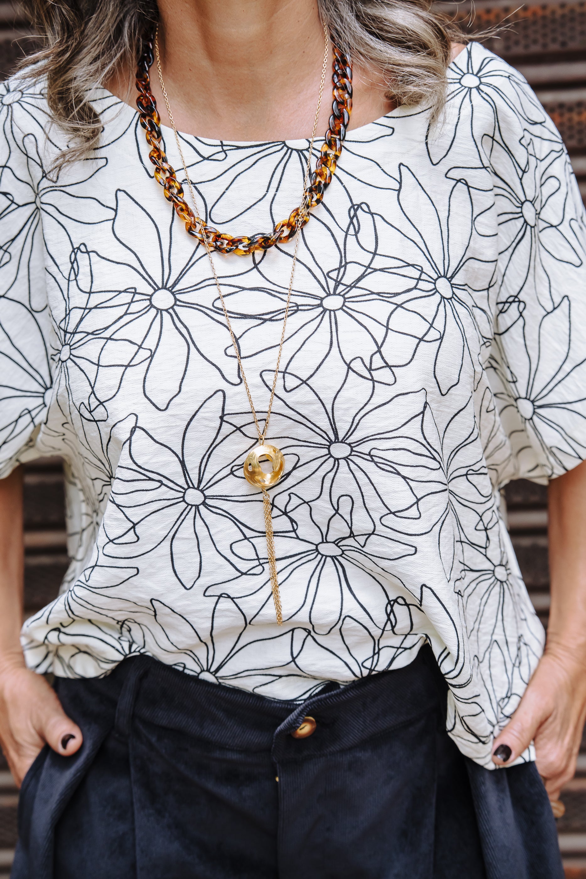 Blusa Amalia con mangas cuello redondo - Dali print