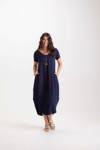 Vestido Alma cuello V o Redondo  - Azul Oscuro