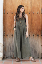Overall Étnica corduroy sin mangas - Verde eucalipto
