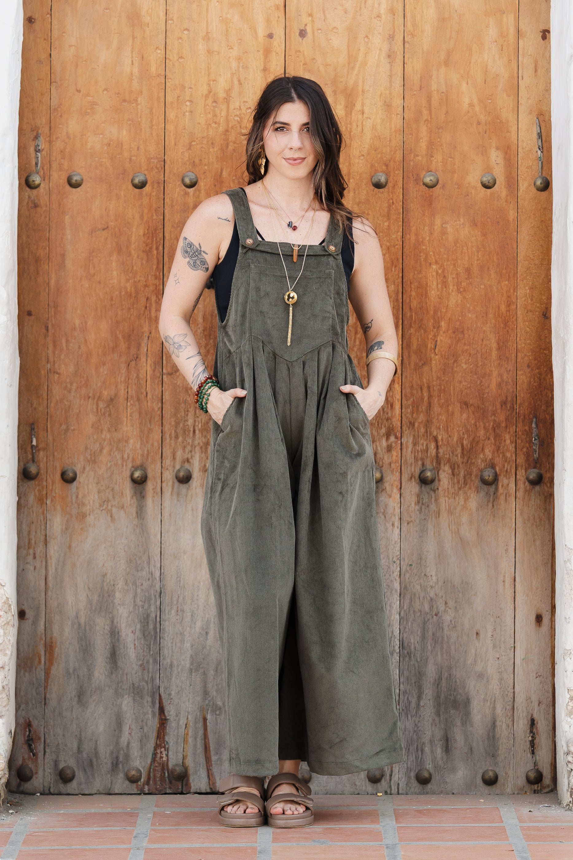 Overall Étnica corduroy sin mangas - Verde eucalipto
