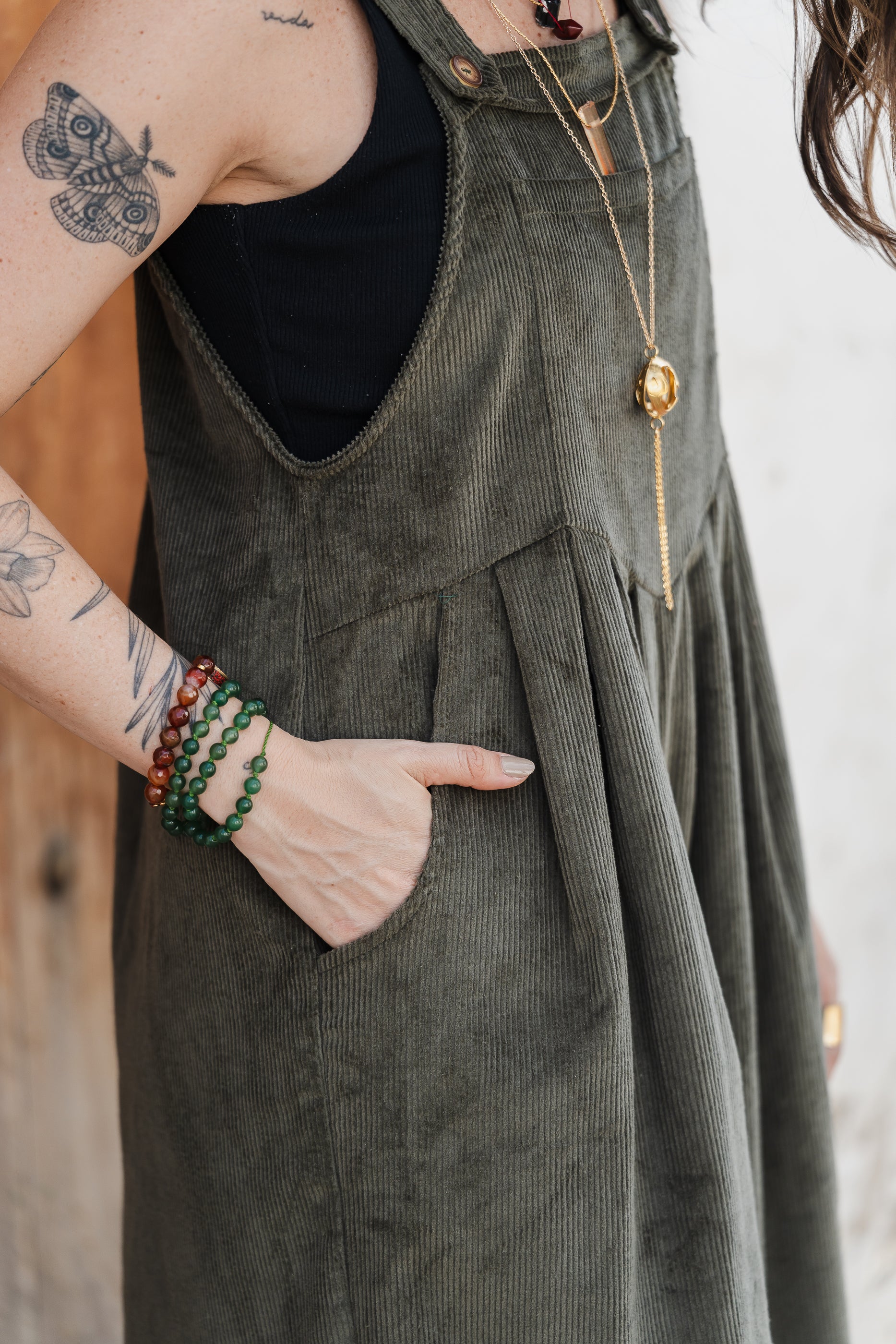 Overall Étnica corduroy sin mangas - Verde eucalipto