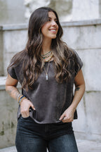 Blusa Cuello Bandeja - Corduroy Gris Plutón