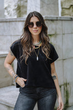 Blusa Cuello Bandeja - Corduroy Negra