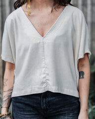Blusa Zhara con mangas cuello en V- Lino Semilla