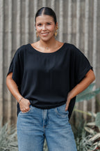 Blusa Amalia con mangas cuello redondo - Color Negro