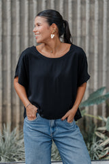 Blusa Amalia con mangas cuello redondo - Color Negro