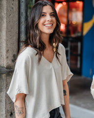 Blusa Zhara con mangas cuello en V- Lino Semilla