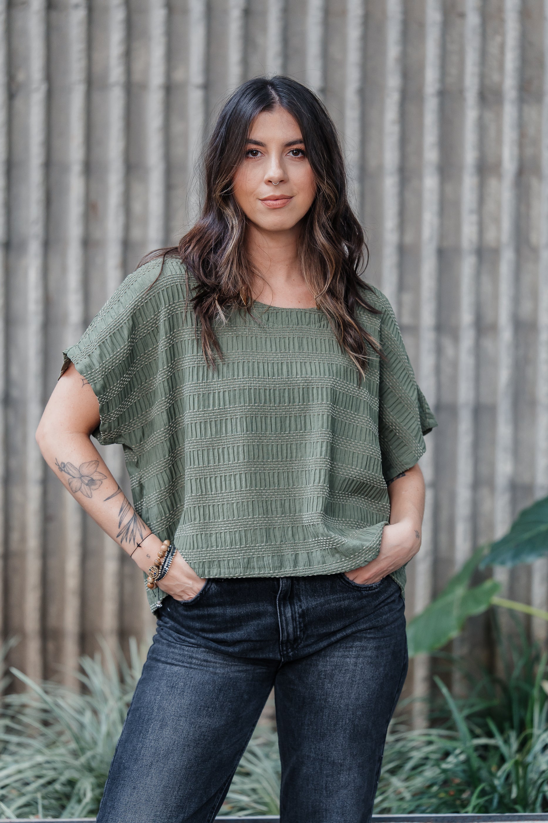 Blusa Amalia con mangas cuello redondo - Verde Brisado Imagen principal del producto