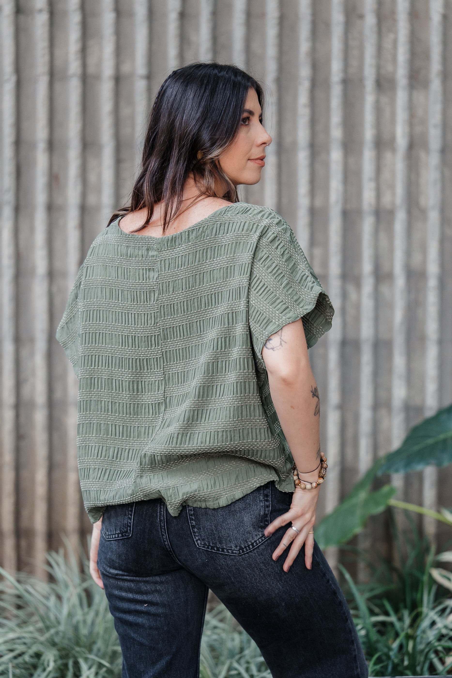 Blusa Amalia con mangas cuello redondo - Verde Brisado
