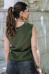 Blusa Abril ribs sin mangas cuello en redondo -  Verde Militar