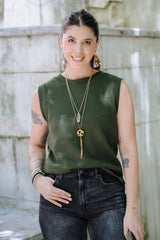 Blusa Abril ribs sin mangas cuello en redondo -  Verde Militar