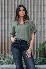 Blusa Amalia con mangas cuello redondo - Verde Brisado