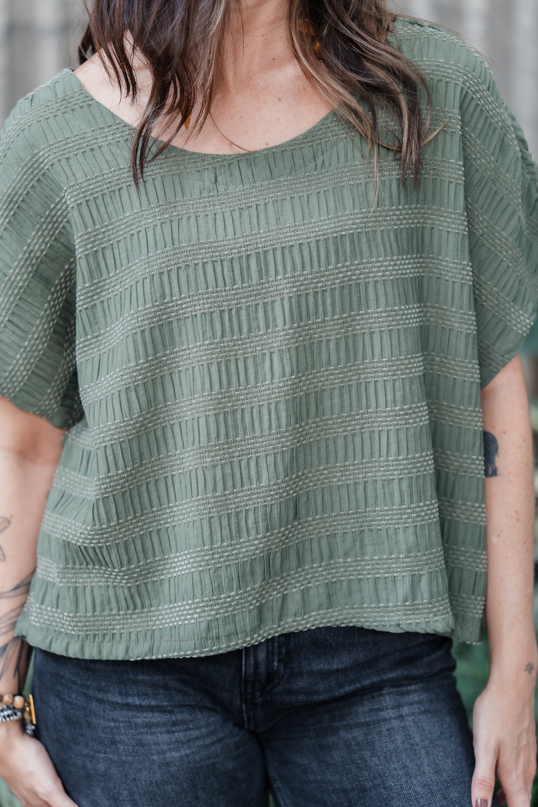 Blusa Amalia con mangas cuello redondo - Verde Brisado