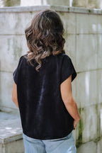 Blusa Cuello Bandeja - Corduroy Negra