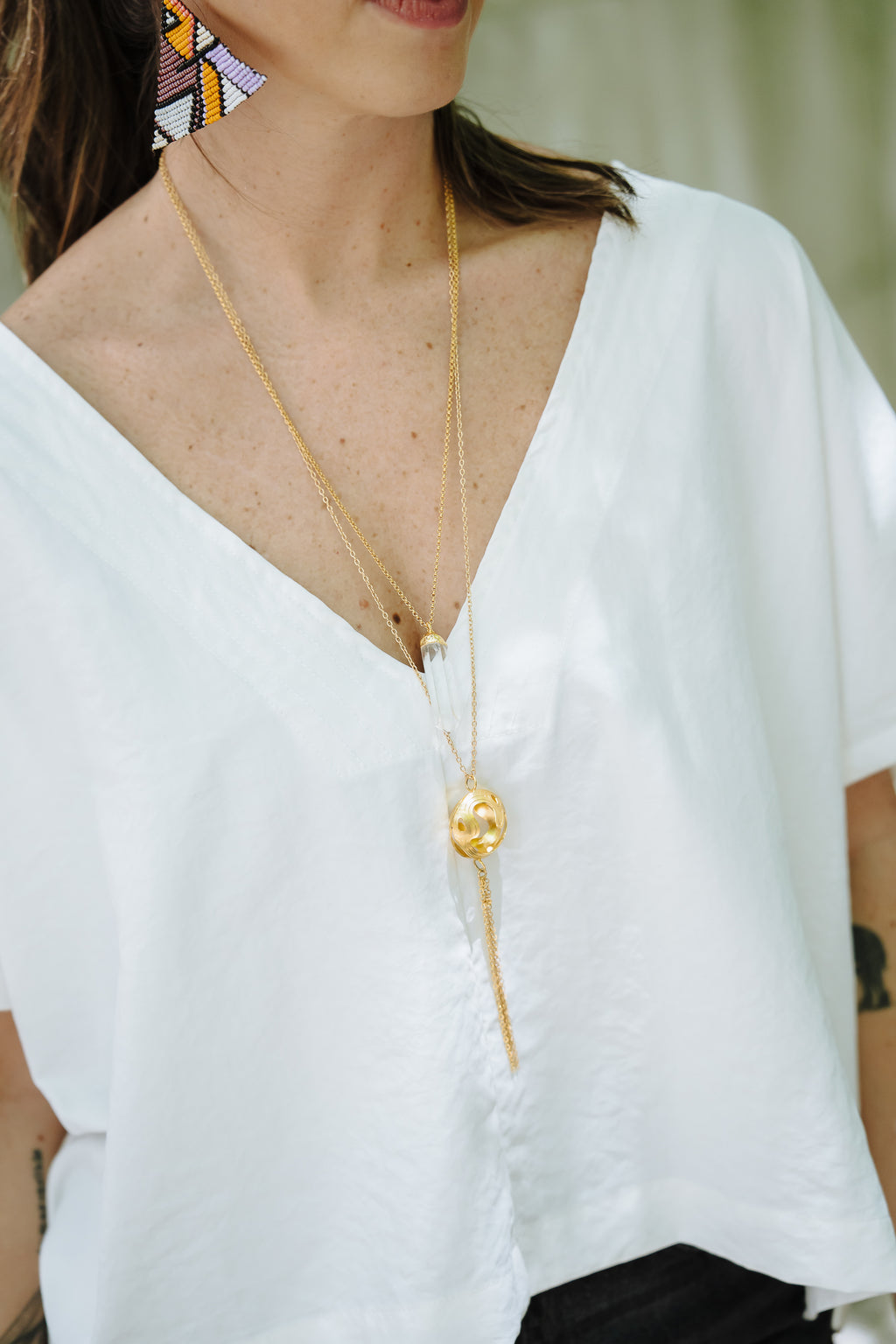 Blusa Zhara con mangas cuello en V- Blanco Perla