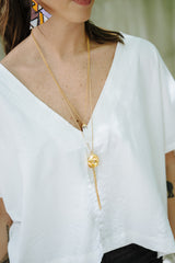 Blusa Zhara con mangas cuello en V- Blanco Perla