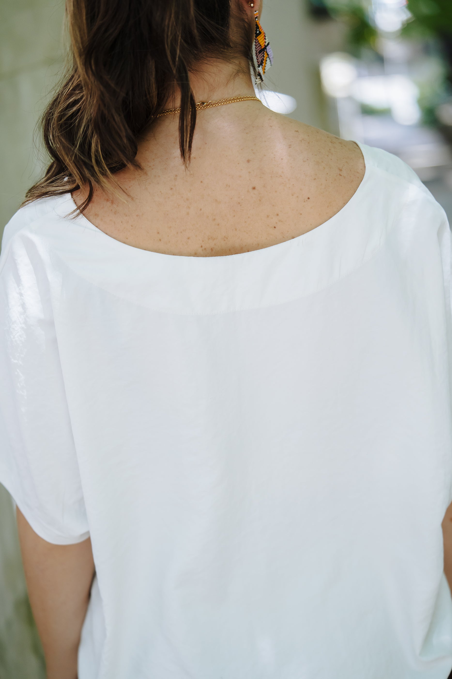 Blusa Zhara con mangas cuello en V- Blanco Perla