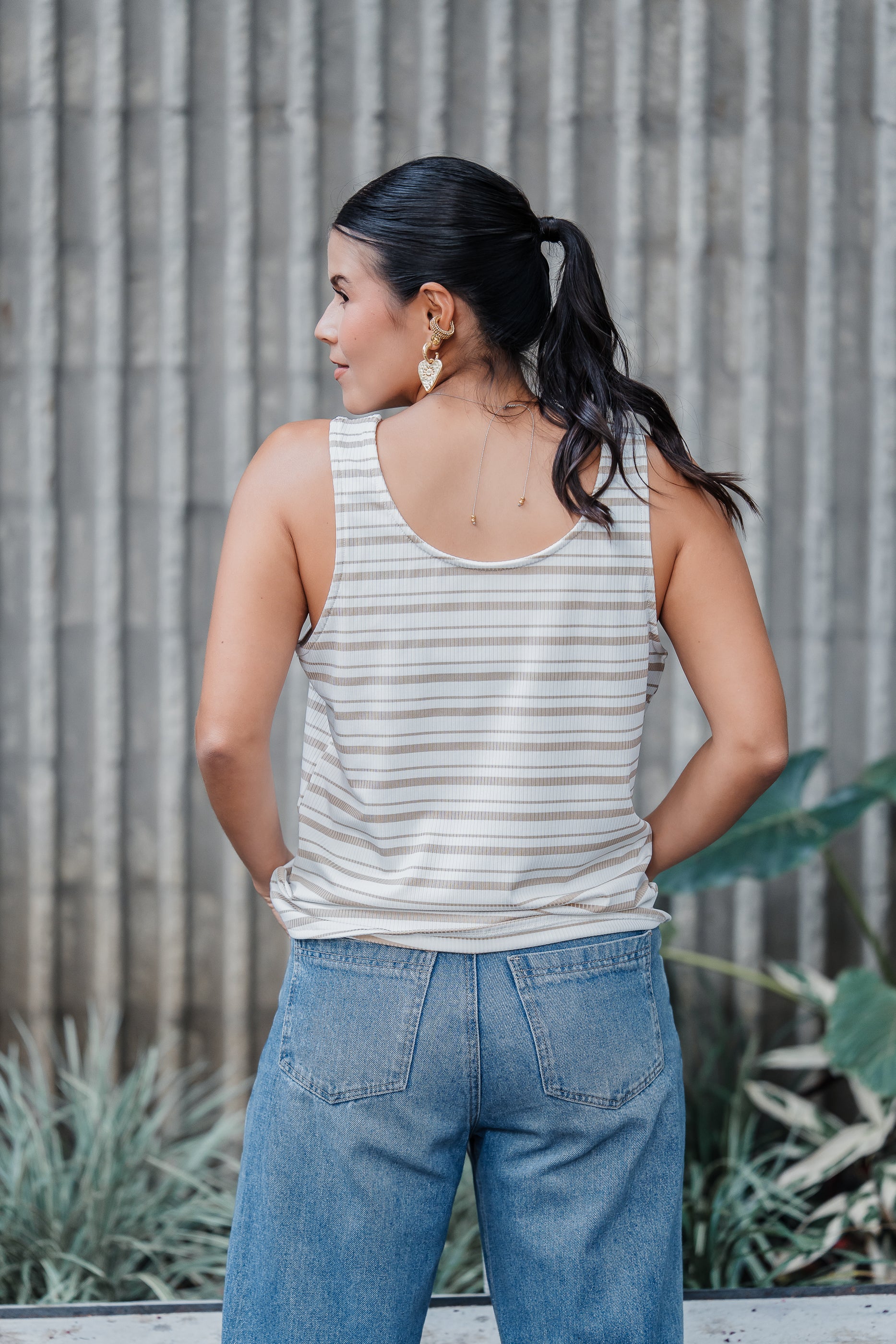 Blusa Chaleco Perla Ribs - Rayas Moca
