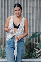 Blusa Chaleco Perla Ribs - Rayas Moca