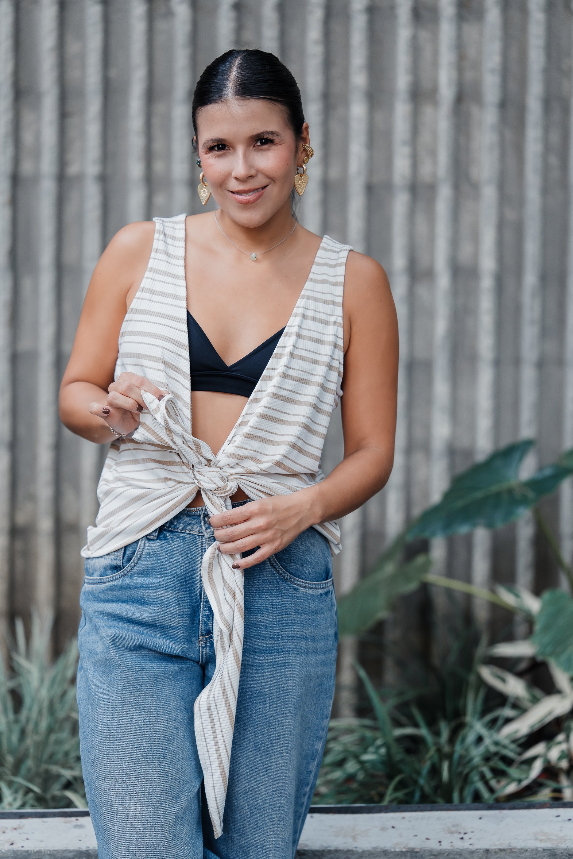 Blusa Chaleco Perla Ribs - Rayas Moca