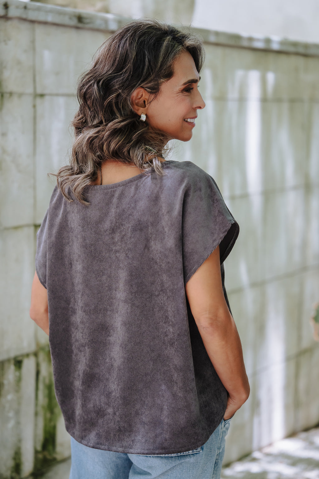Blusa Cuello Bandeja - Corduroy Gris Plutón