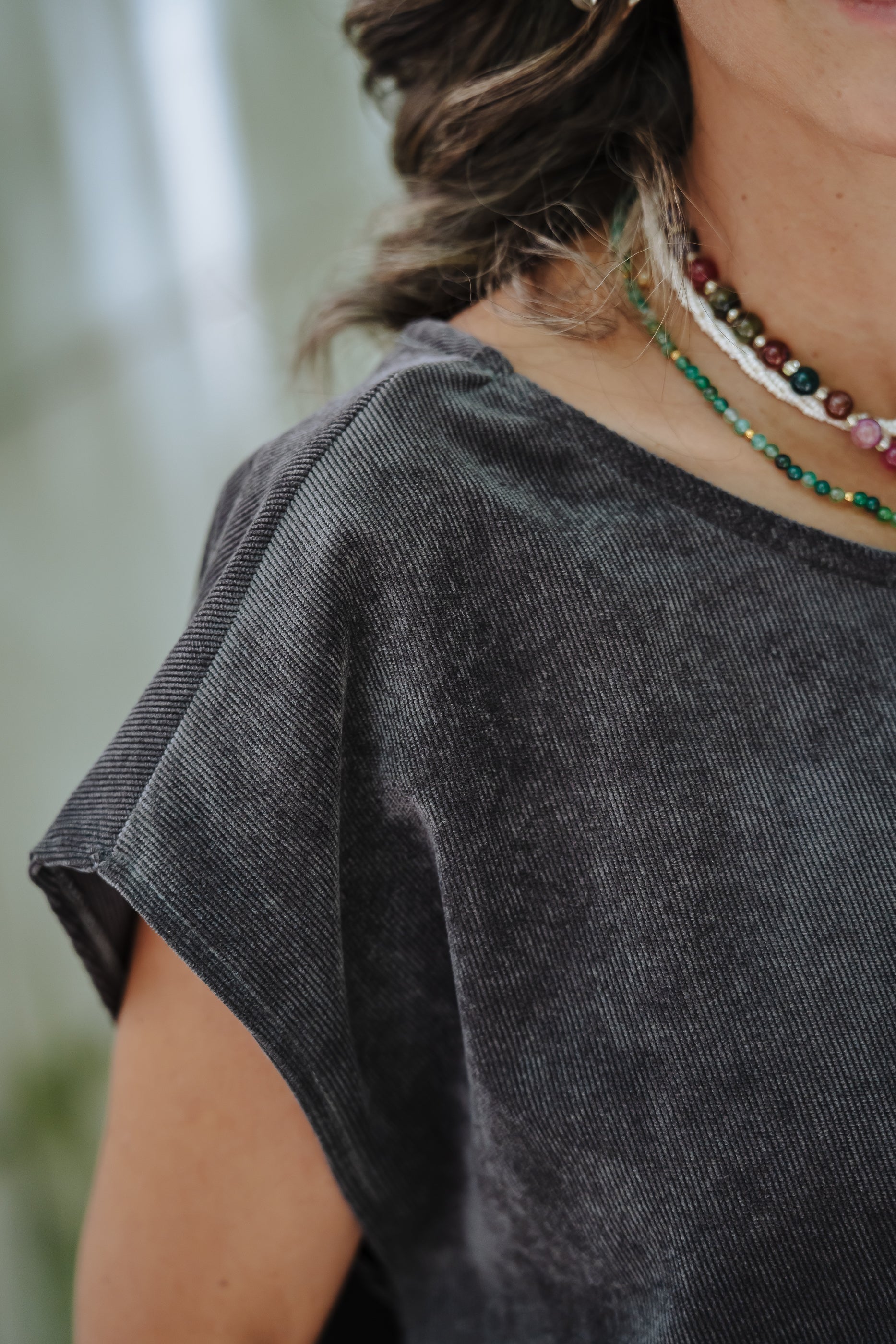 Blusa Cuello Bandeja - Corduroy Gris Plutón