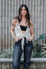 Blusa Chaleco Perla Ribs - Rayas Moca