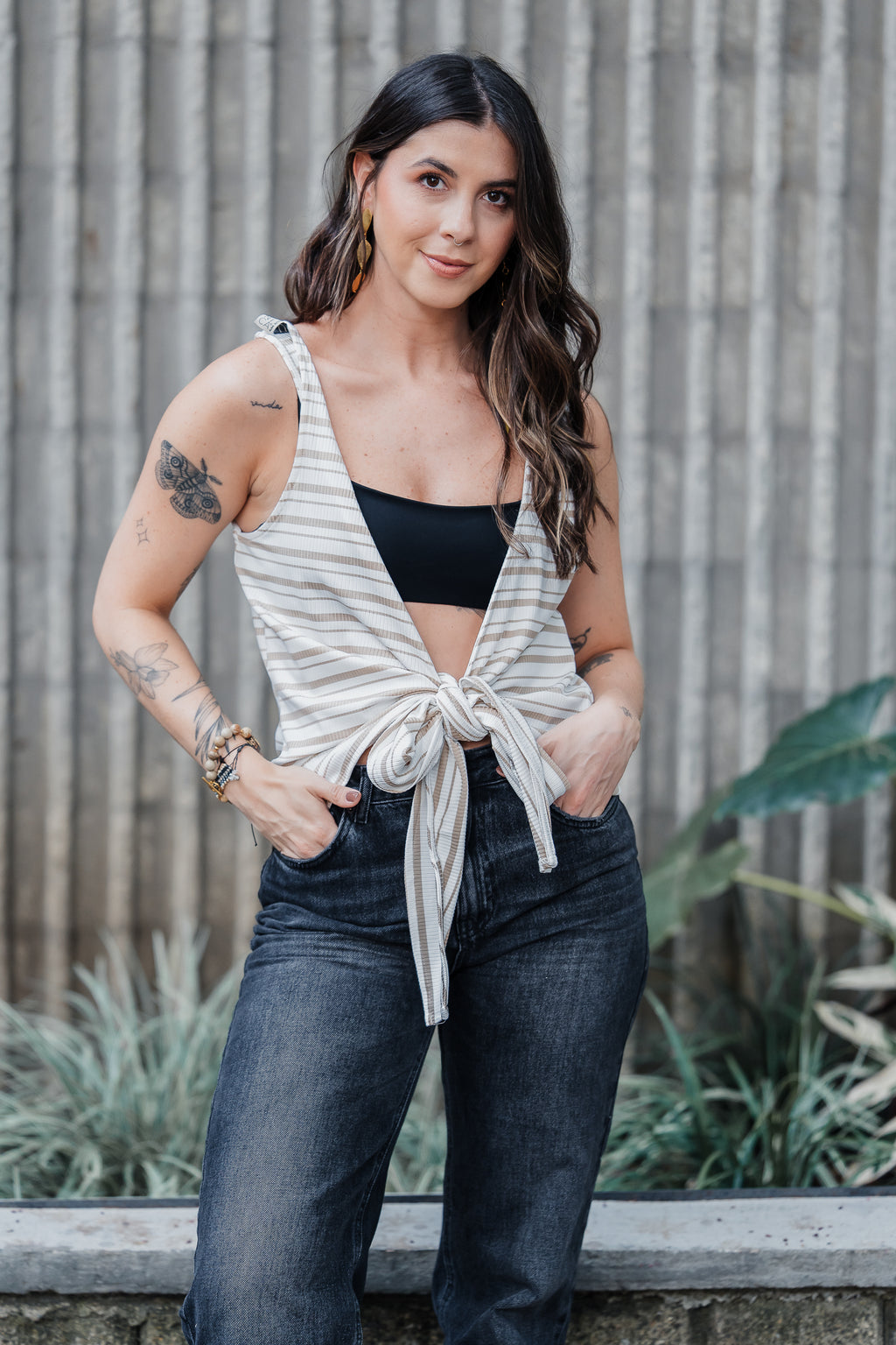 Blusa Chaleco Perla Ribs - Rayas Moca
