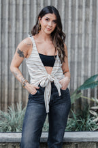 Blusa Chaleco Perla Ribs - Rayas Moca