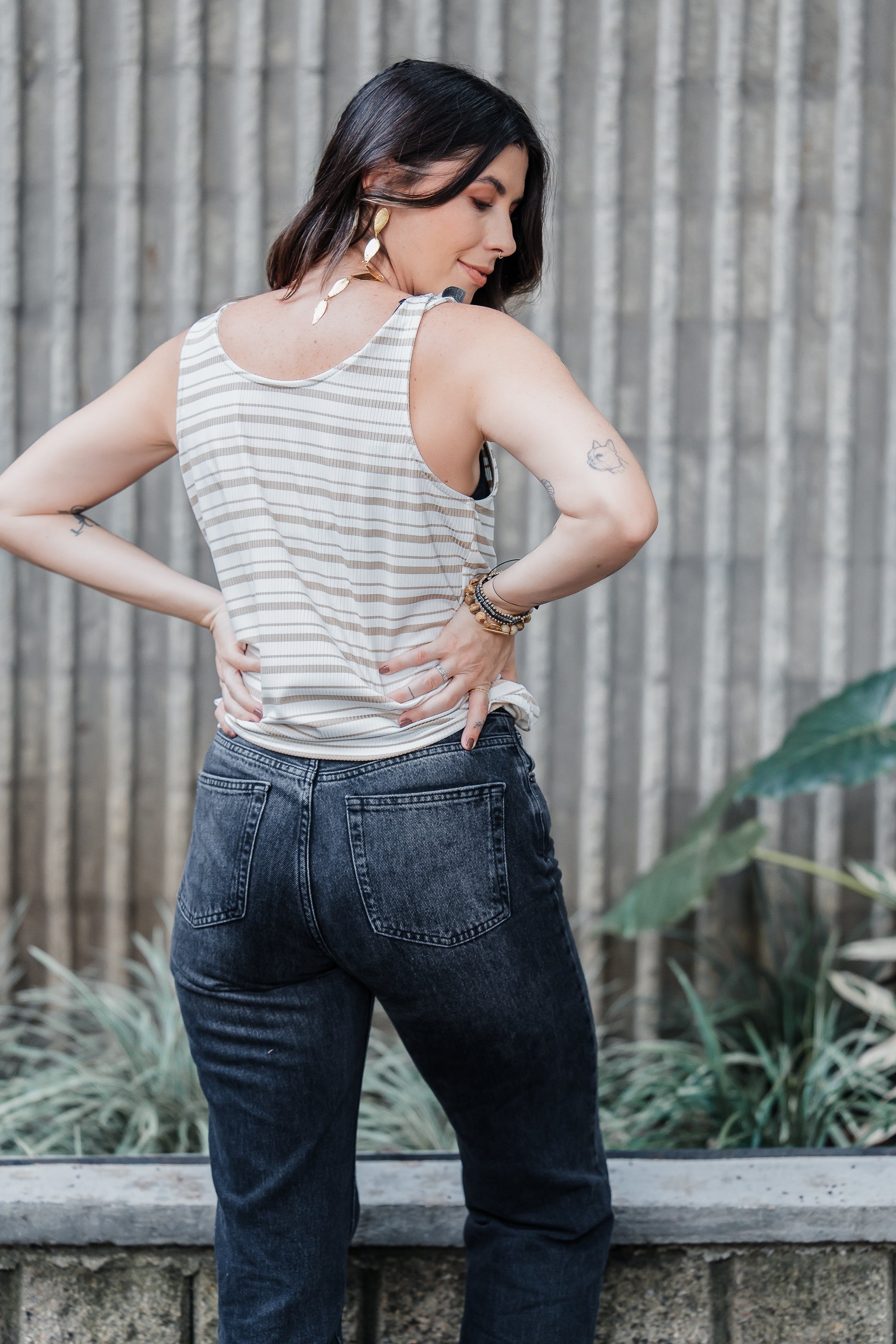 Blusa Chaleco Perla Ribs - Rayas Moca