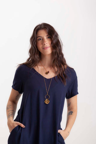 Vestido Alma cuello V o Redondo  - Azul Oscuro