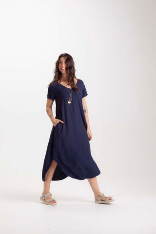 Vestido Alma cuello V o Redondo  - Azul Oscuro