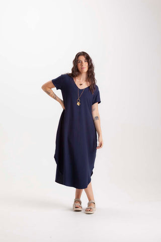 Vestido Alma cuello V o Redondo  - Azul Oscuro