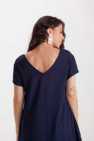 Vestido Alma cuello V o Redondo  - Azul Oscuro