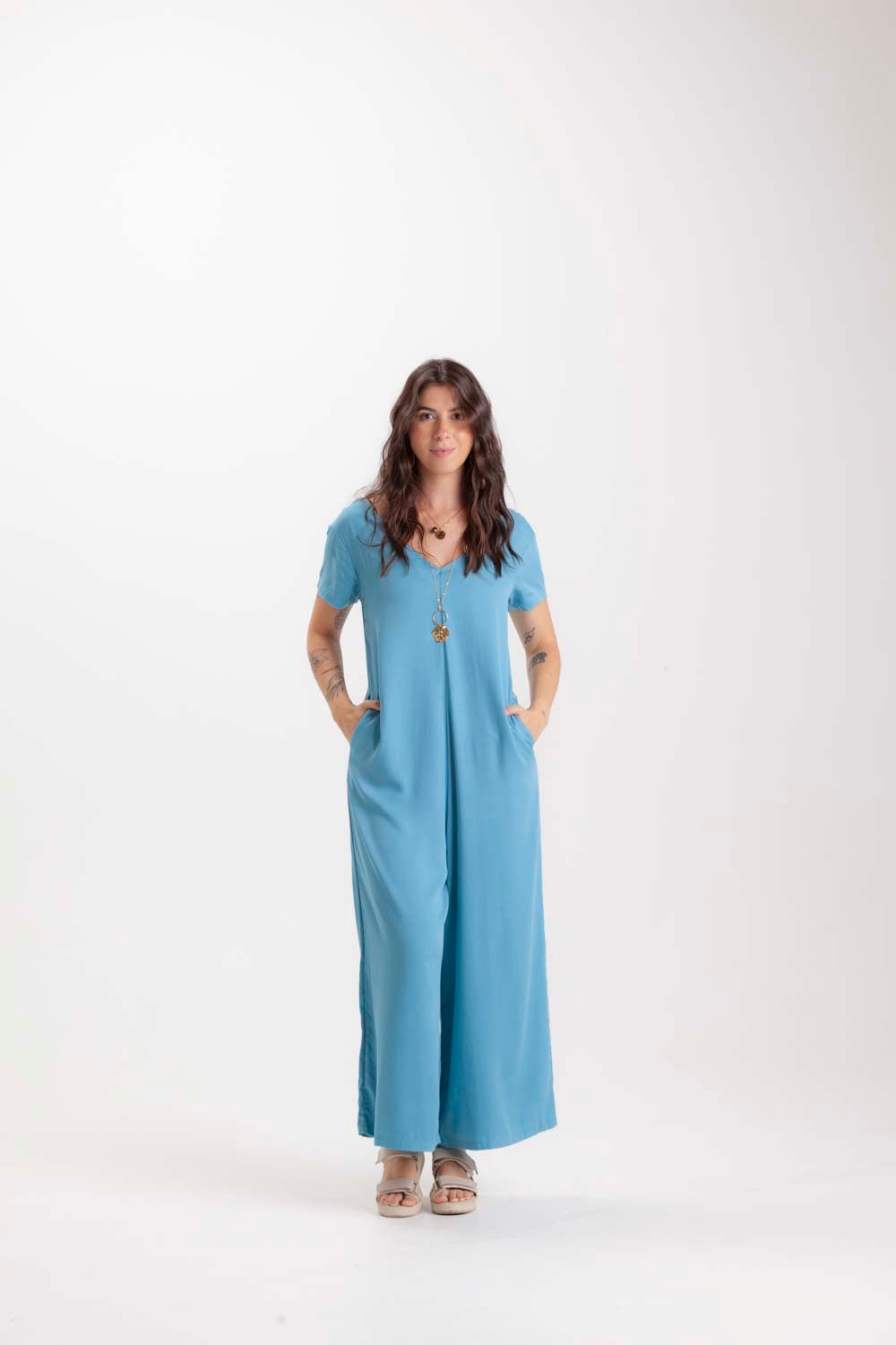Enterizo Alma con mangas - Azul Cristal