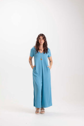 Enterizo Alma con mangas - Azul Cristal