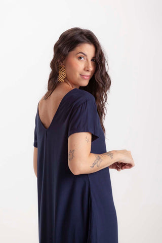 Vestido Alma cuello V o Redondo  - Azul Oscuro