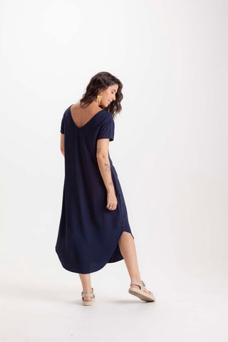 Vestido Alma cuello V o Redondo  - Azul Oscuro